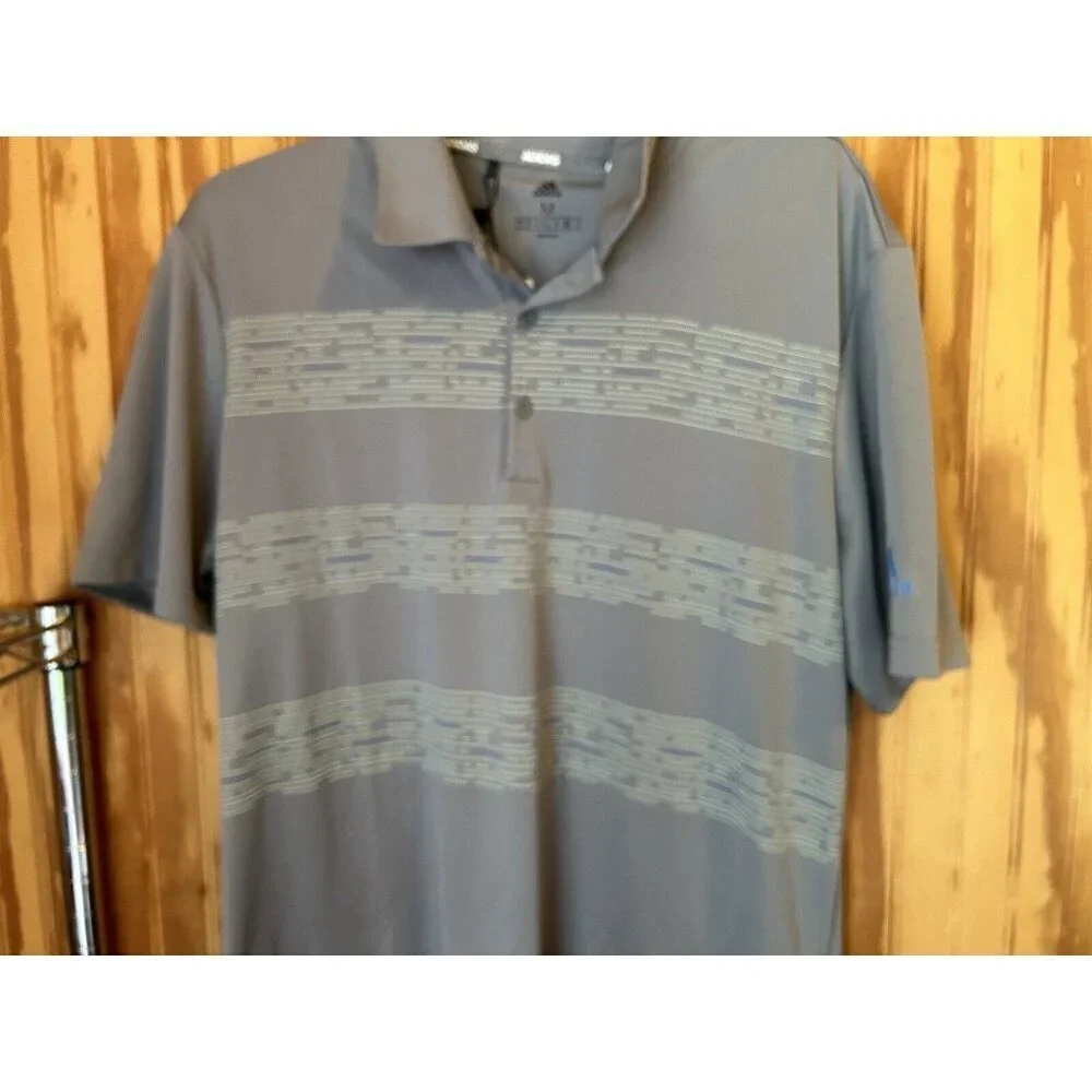ADIDAS GOLF Mens Striped Short Sleeve Polo Shirt‎ Gray Collared NWT Size M